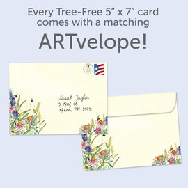 Tree-Free Greetings - All Occasion Cards - Artful Designs - 1 Card + Matching Envelope - Made in USA - 100% Recycled Paper - 5"x7" - Wildflower Bees (GO69825)