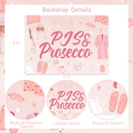 kreat4joy Pjs and Prosecco Party Decorations, Pjs and Prosecco Backdrop Banner for Champagne Photography Background Birthday Bridal Shower Bachelorette Wedding Engagement 5 x 7 ft