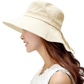 XL Packable Summer Flap Cover Cap Cotton UPF 50+ Sun Shade Hat Neck Cord Wide Brim for Extra Large Big Head Women Beige 60-62CM