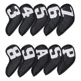 10 Pcs Synthetic Leather Iron Golf Head Covers Strong Magnetic Closure Long Neck Protect Club Shaft Clearly Number Tag 3-9/A/P/S (White Number)