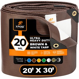 20' x 30' Brown/White Ultra Heavy Duty Tarp - 20 Mil Tarps Heavy Duty Waterproof 20x30 - Extra Large Outdoor Tarp, Waterproof Tarp Cover for Rain Camping, Tent Tarp, UV Protection, Reinforced Corners