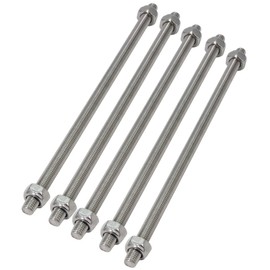 Yeebyee M10 x 250mm 304 Stainless Steel Fully Threaded Rod, Right Hand Threads 1.5mm Pitch with 10pcs Lock Nuts, 5pcs/Pack