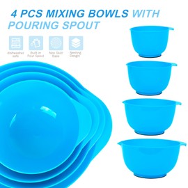 BoxedHome Mixing Bowl Set Mixing Bowl Set Plastic Salad Bowl Non-Slip Stackable Serving Bowls for Kitchen Mixing Bowl Set 4-Piece Cyan Blue