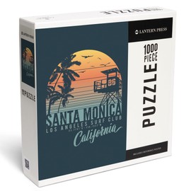 Santa Monica, California, Sunset Stripes, Palm and Lifeguard Booth (1000 Piece Puzzle, Challenging Jigsaw Puzzle for Adults, Made in USA)