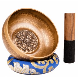 Tipitaka Tibetan Four Buddha Singing Bowl Set- Yoga and Meditation -Handcrafted in Nepal - Sound Healing and Mindfulness chakra bowl- Mantra Engravings, Suede wooden striker - Ideal Spiritual gift