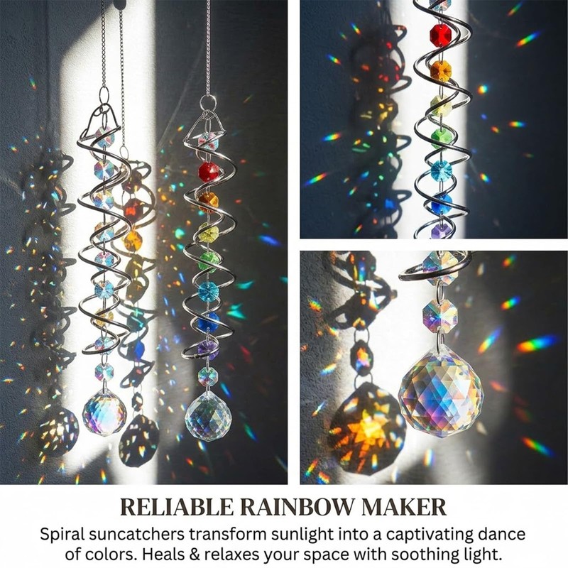 2-Pack Hanging Wind Spinners Outdoor - Indoor Gazing Ball, Rainbow