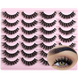 FARRED Wispy Lashes Pestañas postizas mullidas 14 pares de pestañas postizas, aspecto natural, corto, pestañas naturales, pestañas de ojo de gato, volumen tenue, pestañas postizas, tira de visón, paquete para maquillaje diario Negro