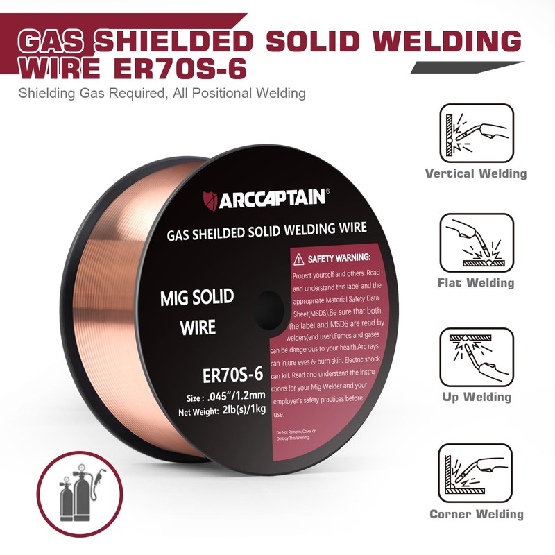ARCCAPTAIN MIG Welding Wire, MIG Wire ER70S-6 2Lbs Gas Solid