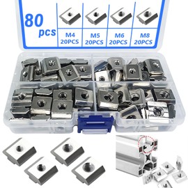 XTUDOU® Pack of 80 T-Slot Nuts B-Type Nut 8, M4/M5/M6/M8 Sliding Nut with Storage Box for Aluminium Profile Extrusion Slot, Standard 30 Series Carbon Steel Sliding T Slot Nuts