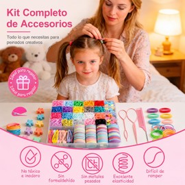 1544 PCS Accesorios para Cabello Niña, Conjunto Completo Kit para Peinar Niñas, Durable y hermoso, no Daña el Cabello, Viene con Una Caja de Almacenamiento Portátil, Adecuada para Niños y Mujeres
