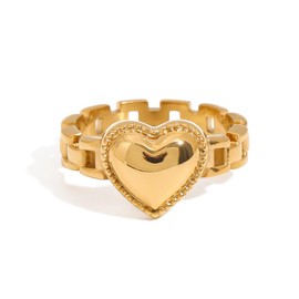 18K Gold Plated Stackable Rings Set for Women - Waterproof & Non Tarnish 2 Wave Latered Chunky Rings - Water Resistant Never Fades Everyday Thumb Rings for Women (Gold-Heart, Size 6)