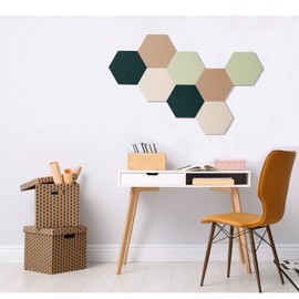 LAJAR 8 Pcs Self Adhesive Felt Bulletin Board Tiles (Large), Hexagon Color Felt Pin Board Wall Tiles for Photos, Pictures, Memos (Green Large)