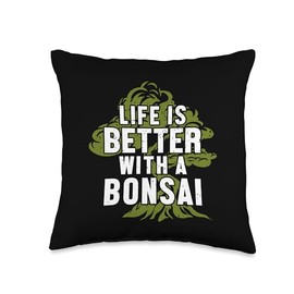 Bonsai Tree Plant Tools Care Kit Set Gifts Ideas Life is Better Penjing Indoor Bonsai Throw Pillow, 16x16, Multicolor