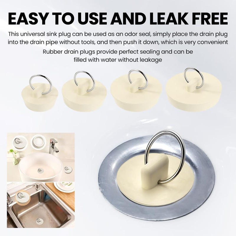 4 Pcs Rubber Sink Plug Set, Universal Bath Plug Replacement