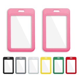 1 Pcs ID Badge Holder with Double-Sided Windows Vertical Hard Plastic Case Pink Card Protector Pouch for Office School ID Credit Cards Proximity Key Cards Driver’s Licenses and Passes