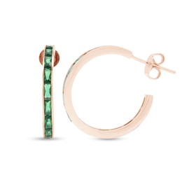 Simulated Emerald Hoops Earrings, 925 Sterling Silver Huggie Earrings Half Hoops Sensitive Ears Cute Gifts for Women