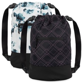 GOMOYO 2-Pack Women's Floral Plum Drawstring Backpack with Adjustable Shoulder Strap, 18 x 14 x 7 inches, Perfect for Gym, Travel, and Overnights