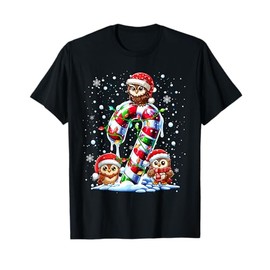 Three Santa Owls On Candy Cane Christmas Kids Toddler T-Shirt