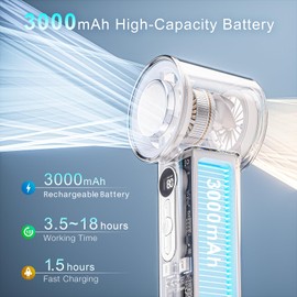 Handheld Portable Trubo Fan for Ice Cooling - 1-100 Adjustable Powerful Mini Cooling Personal Fan - 3000mAh Rechargeable,18H,Led Display - Essentials Gifts For Travel,Outdoor,Camping,Women,Man -white