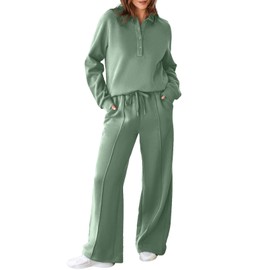 Aleumdr Travel Outfits for Women 2 Piece Sets Lounge Set 2024 Fall Winter Outfits Sweatshirt with Wide Leg Sweatpants Smoke Green XX-Large