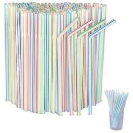 1000pcs 21cm Bendable & Retractable Plastic Straws in Vivid Multicolor Stripes. Perfect for Daily Home Use with Milk, Juice & Beverages. Durable, Handy & Fun