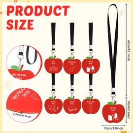 Justforjoyful 6 Sets Apple Shape Hall Pass Lanyards and School Passes Set Back to School Apple Wooden Restroom Passes Cards for Hall Nurse Library Office Counselor Teacher Student Supplies Gift