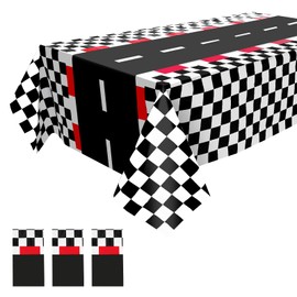 3PCS Race Car Birthday Party Decorations,Cars Birthday Decorations,Plastic Race Car Themed Rectangular Tablecloths 54x108 In,Cars Party Decorations,Checkered Race Car Party Decorations for Boys