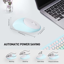 Wireless Keyboards Mouse Combos, Colorful Cute Typewriter Full-Size Retro Round Keycaps, 2.4GHz Cordless Sleep Mode Office Quiet Wireless Keyboard and Mouse Set for Desktop Laptop PC Computer