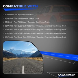 Power Heated Upper Mirror Glass, Compatible with 2015-2022 Ford F150 Truck F250 F350 F450 F550 Super Duty, Replace FL3Z17K707G Right Passenger Side View Upper Convex Mirrors Glass with Rear Holder