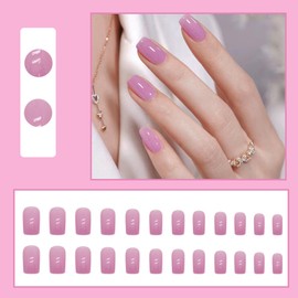 Ceboic Pack of 24 Short Artificial Nails, French Artificial Nails, Press On Nails, Pure Colour Fake Nails for Sticking, Ballerina Taro Purple Acrylic Full Cover Square False Nails for Women Girls Nail