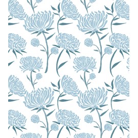 HeloHo Blue Floral Wallpaper Peel and Stick Modern Removable Contact Paper Self Adhesive Renter Friendly Wall Paper for Bedroom Bathroom Cabinet Vinyl Rolls 118"x17.3"