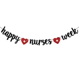 Happy Nurses Week Banner, Thank You Nurses Party Decor, Happy Nurse Day, Nurses Appreciation Week Party Decorations, Black and Red Glitter