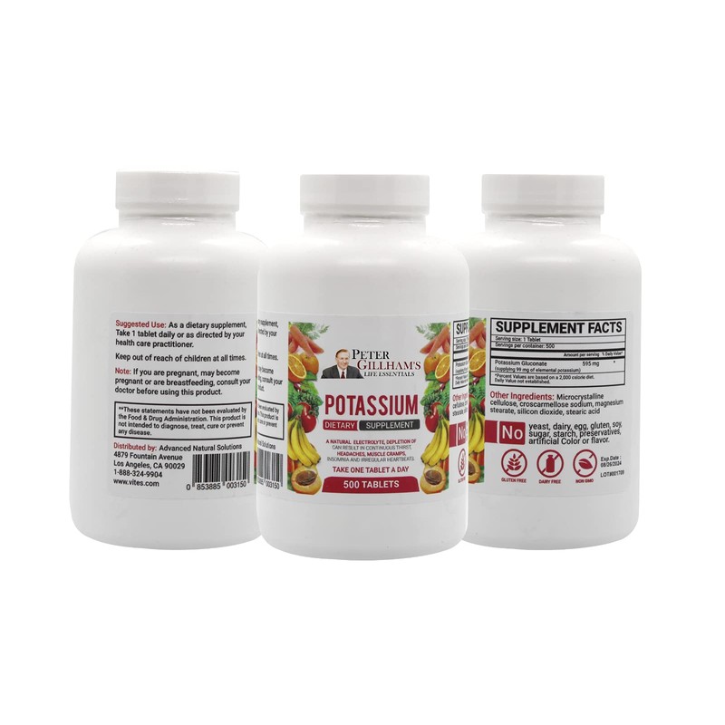 Peter Gillham’s Life Essentials Potassium Gluconate tablets 595mg, 500 Tablets,