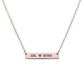Soul Sisters Necklaces for Best Friends, Sisters Bar Necklace, Stainless Steel, Friendship Jewelry, Rose Gold