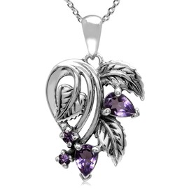 Silvershake Natural Amethyst 925 Sterling Silver Leaf Vintage Style Pendant with 18 Inch Chain Necklace