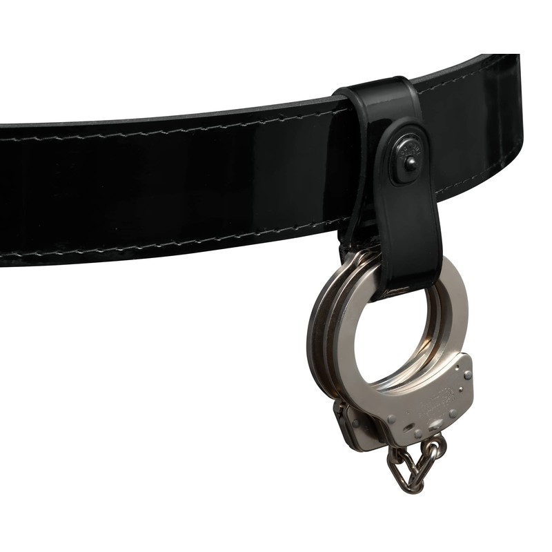 Handcuff Strap Black Leather High Gloss with Black Safety Snap