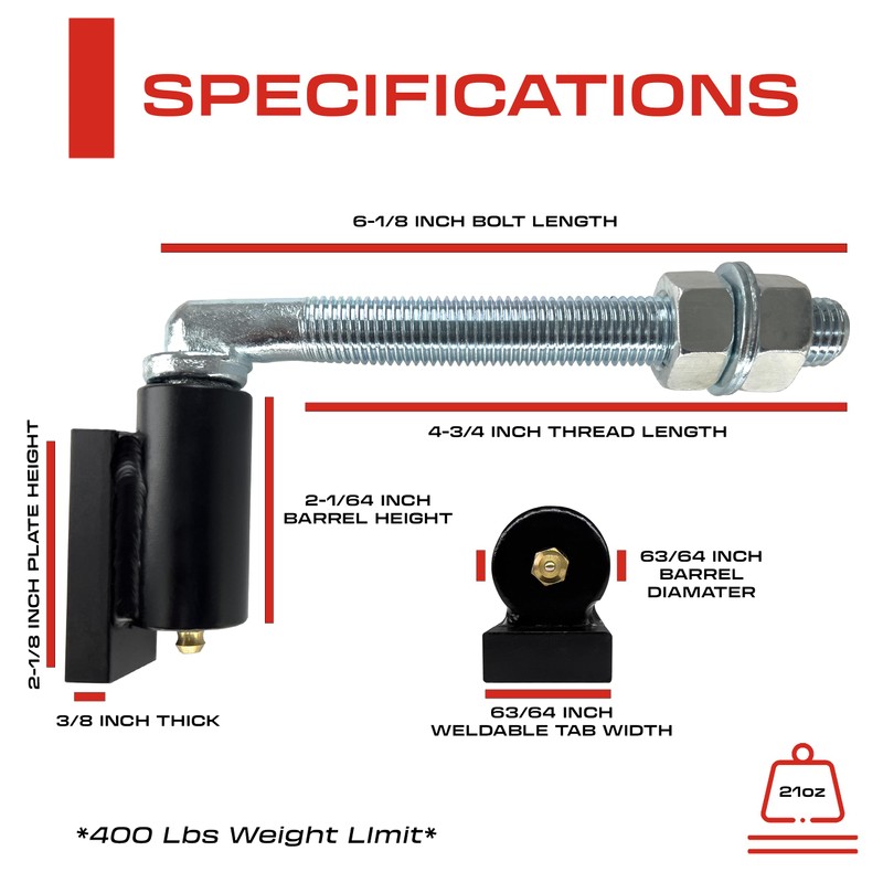 Sidco Supply 5/8" Inch J-Bolt Gate Hinge – 6” Inch