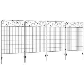 Outsunny Garden Fence, 4 Pack Steel Fence Panels, 11.5' L x 43" H, Rust-Resistant Animal Barrier Decorative Border Flower Edging for Yard, Landscape, Patio, Outdoor Decor, Square Vines