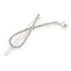 Silver Plated Clear Crystal, Simulated Pearl Bead Open Bow Hair