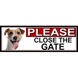 SHAWPRINT Jack Russel PLEASE CLOSE THE GATE METAL GATE SIGN 266mm x 87m. (865H2)