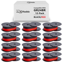 Msudoku 12-Pack Compatible with GR24 GR 24 Universal Twin Spool Calculator Ribbon Porelon 11216 GR24br Replacement for Fr-2650tm Dataproducts R3027 Printer, Black/Red