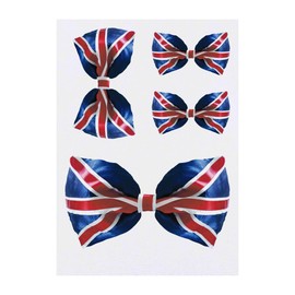 4 x 'Union Jack Bow Tie' Temporary Tattoos - Water Resistant, Skin-Safe, Non-Toxic Transfers, Mixed Sizes (TO00076066)