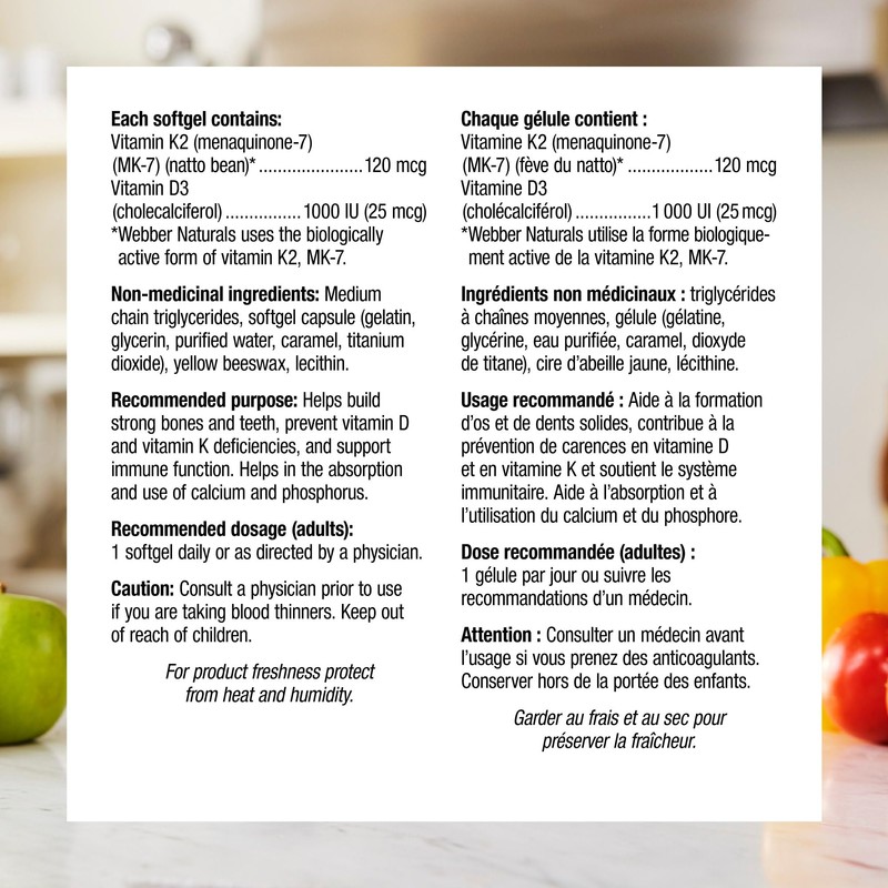 Webber Naturals Vitamin K2 with D3, 110 Softgels, MK-7 Formula,