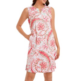 Lightbare Womens UPF 50+ Casual Sundress Sleeveless Tank Dress Notch Neck Summer Floral Dresses with Pockets Loose Fit