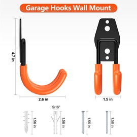 Cpais 8 Pack 4.7x2.6 Inch Heavy Duty Steel Wall Mount J Garage Hooks with Anti-Slip Coating,Storage More Garden,Yard and Power Tools and for Hanging Ladder,Hose and Bike