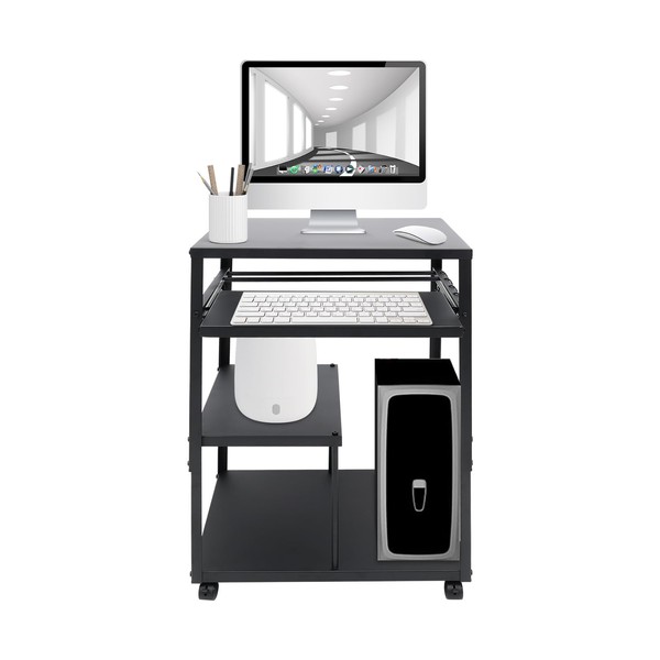 HAPPCUCOE Computer Desk with Keyboard Tray,Height Adjustable Portable Presentation Desk