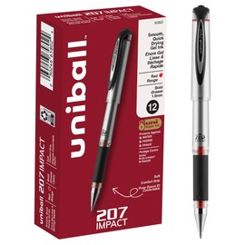 uniball 207 Impact Gel Pen, Stick, Bold 1 Mm, Red Ink, Black Barrel