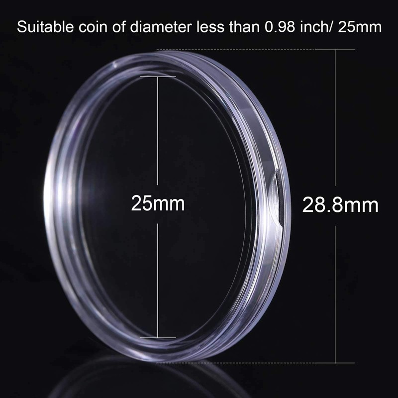 Hicarer 25mm Coin Holder Capsules Clear Round Plastic Coin Container