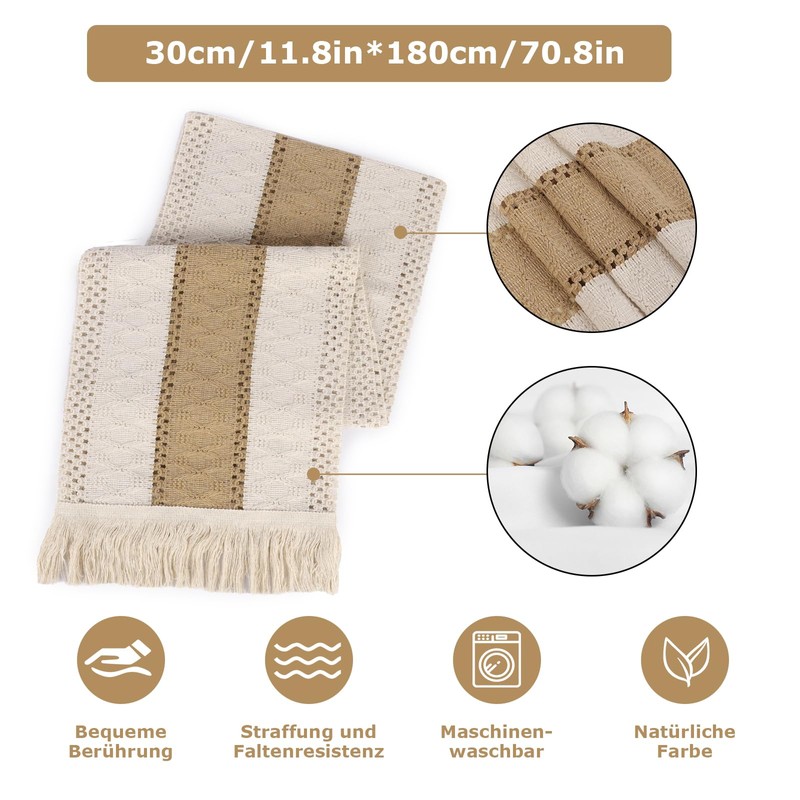 Figarge Macrame Table Runner, Beige Boho Table Runner with Tassels,