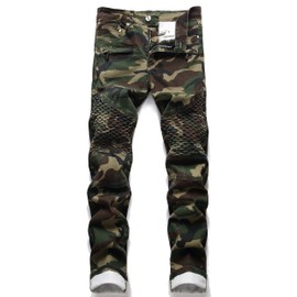AITITIA Men's Regular Fit Biker Jeans (1544 Camo, 34)